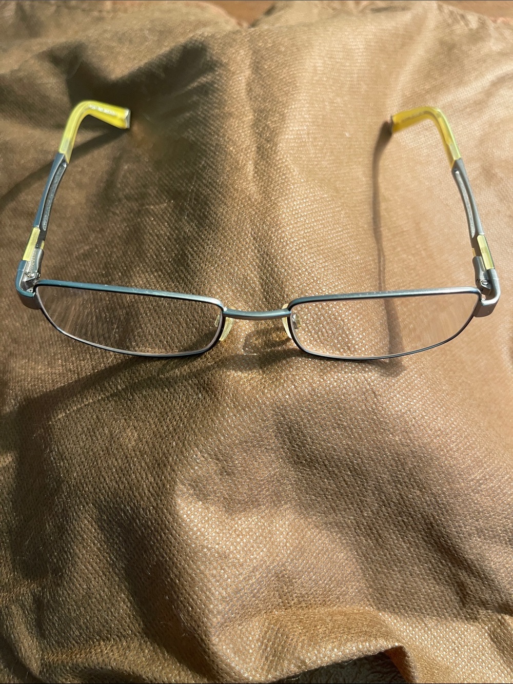 Tod’s Yellow and Silver Rectangle Glasses Frames Made Italy
